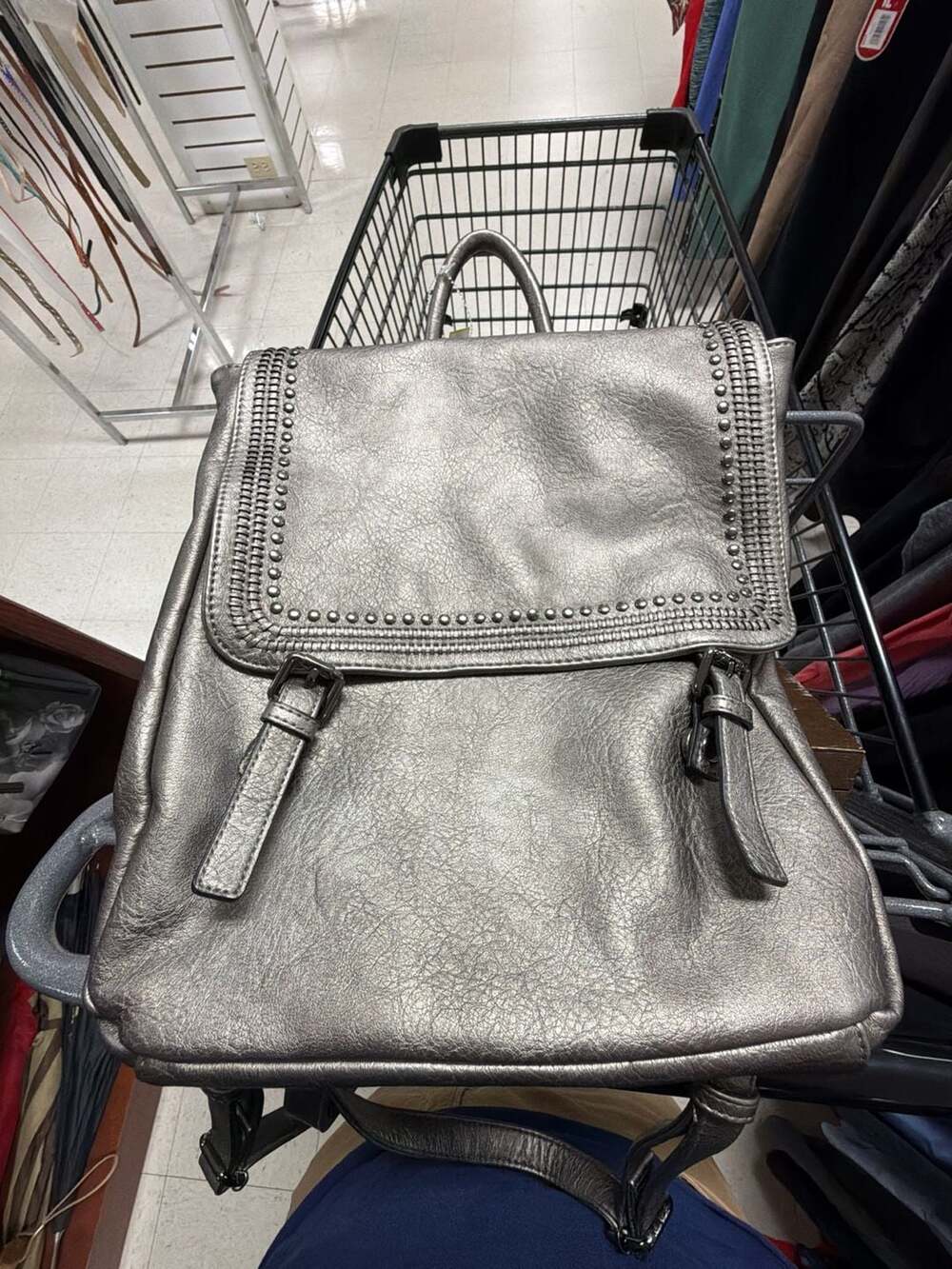 Jen & Co. Metallic Silver Studded Flap Backpack